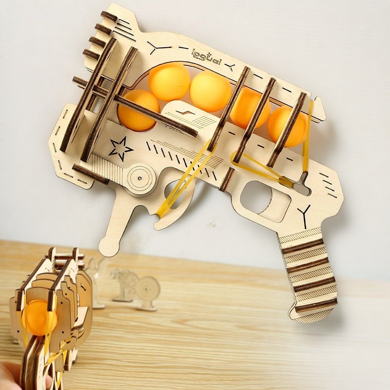 Table Tennis Games - Wooden DIY Assembled Rubber Band Gun